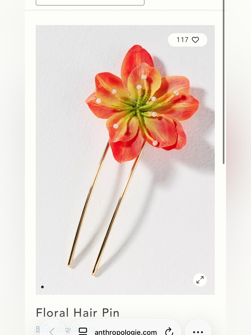 Anthropologie Floral Hair Pin - Orange Flower. No tag